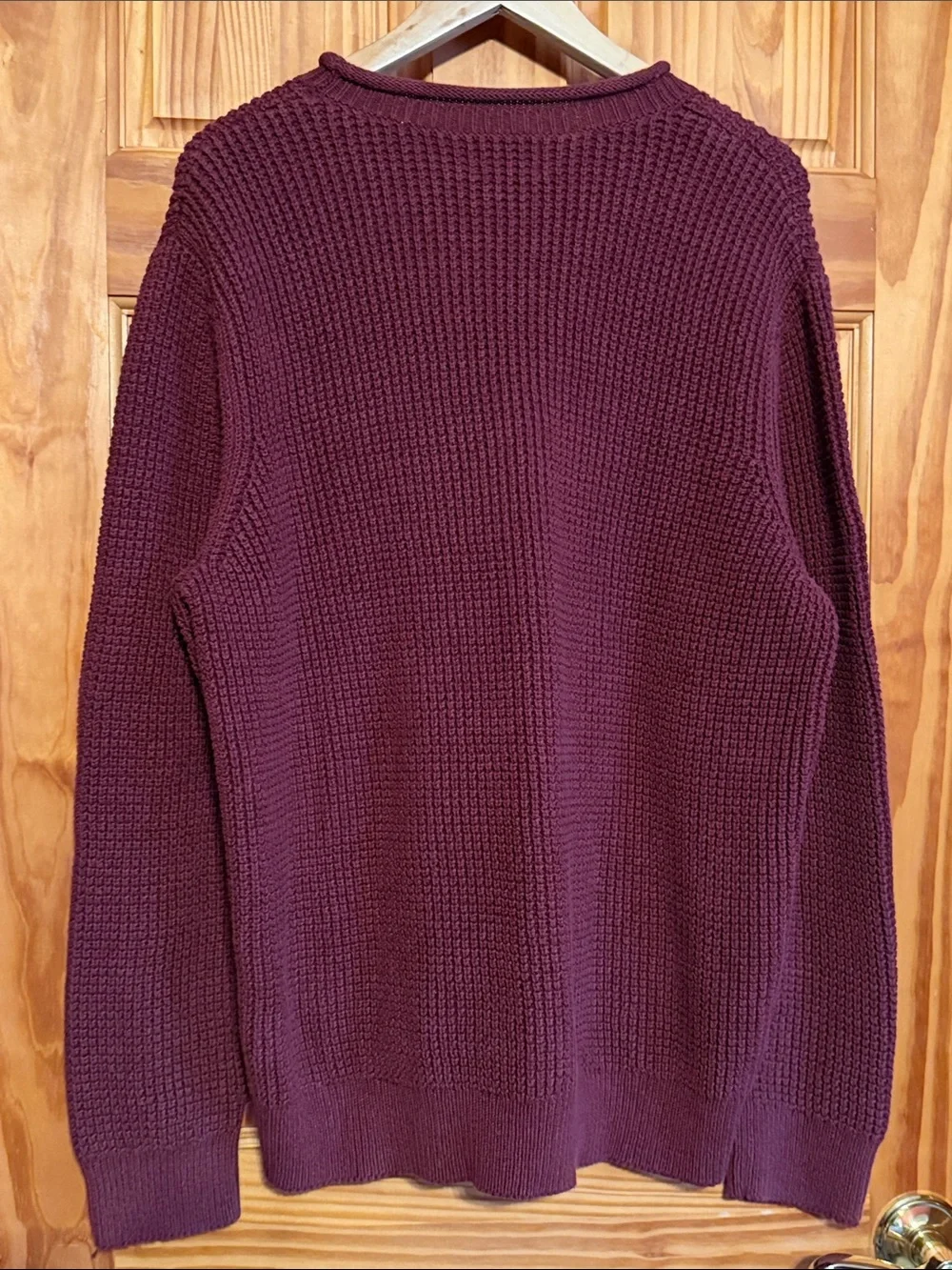 L.L. Bean Men’s 100% Organic Cotton Waffle Knit Crewneck Sweater - Burgundy